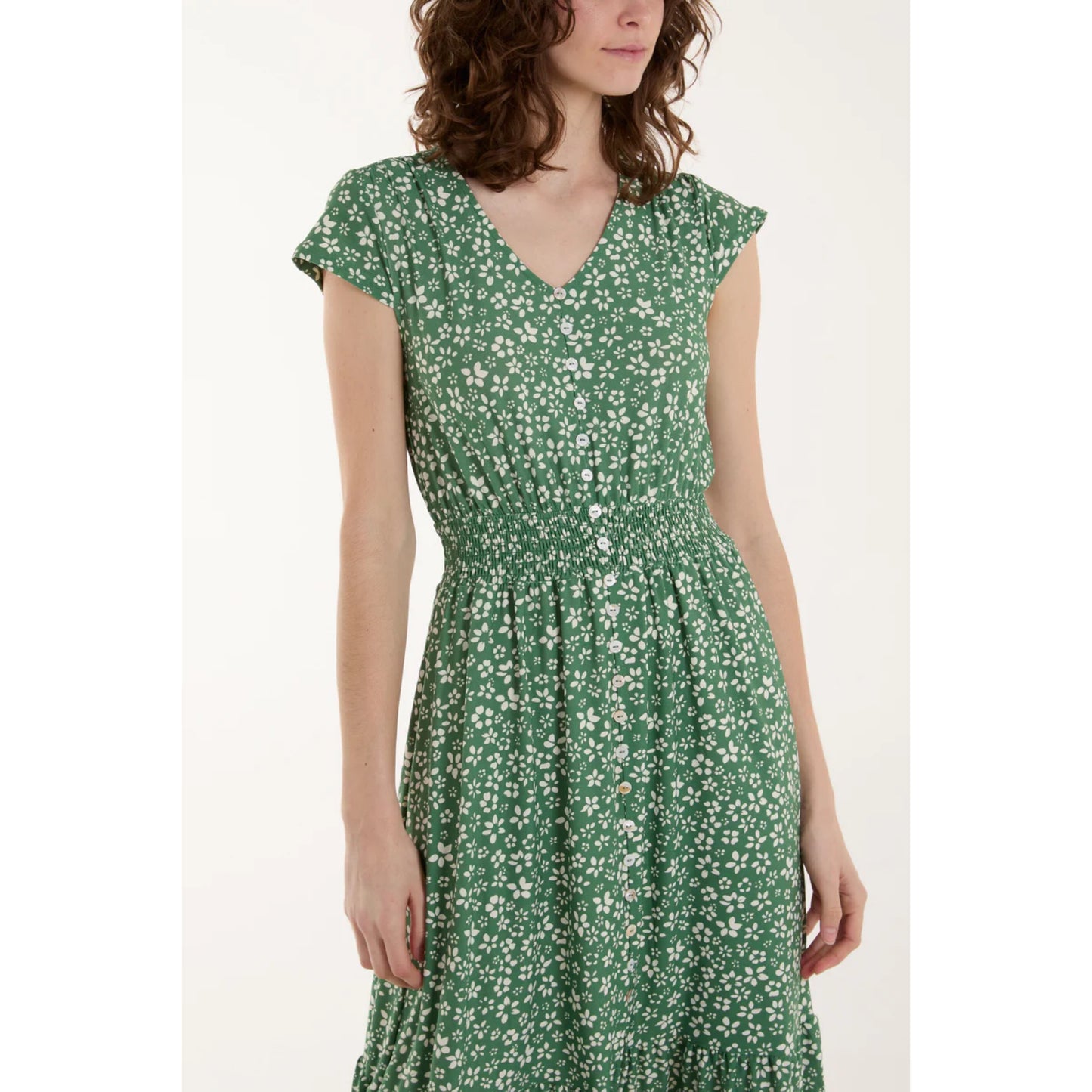 Sage green ditsy floral midi dress