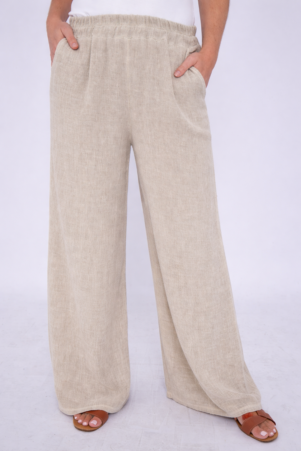 Washed linen trousers - Beige