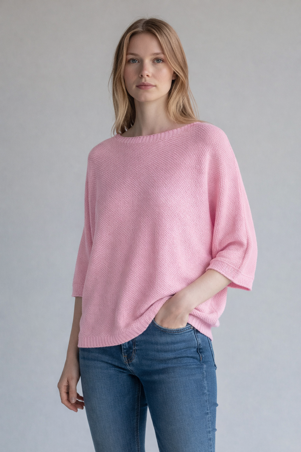 Half sleeve waffle top - Baby pink