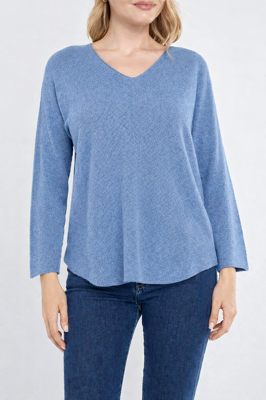 Raw edge V neck jumper - Denim blue