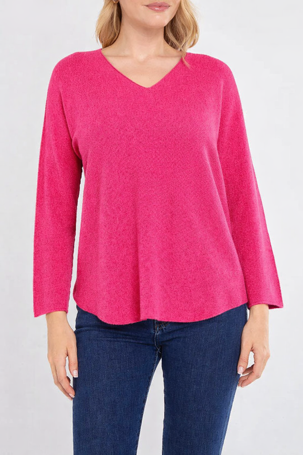 Raw edge V neck jumper - Hot pink