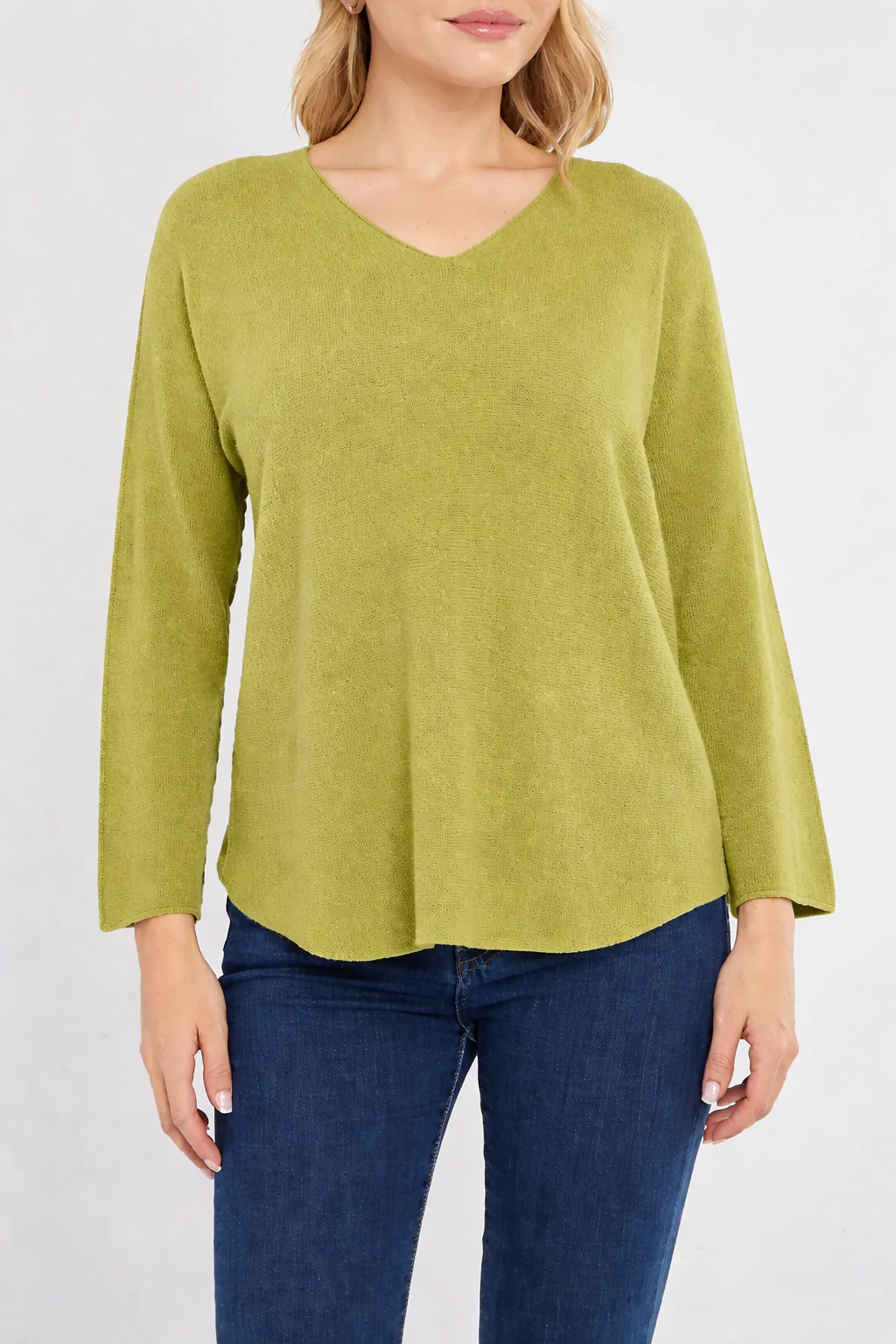 Raw edge V neck jumper - Olive green