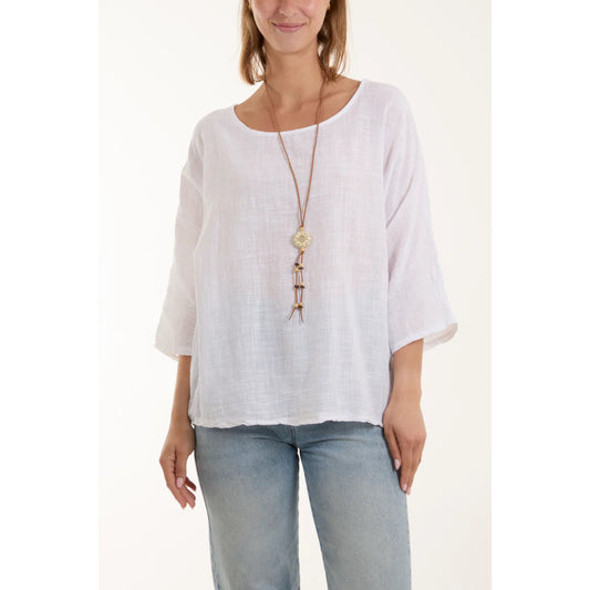 Relaxed 3/4 sleeve top - White