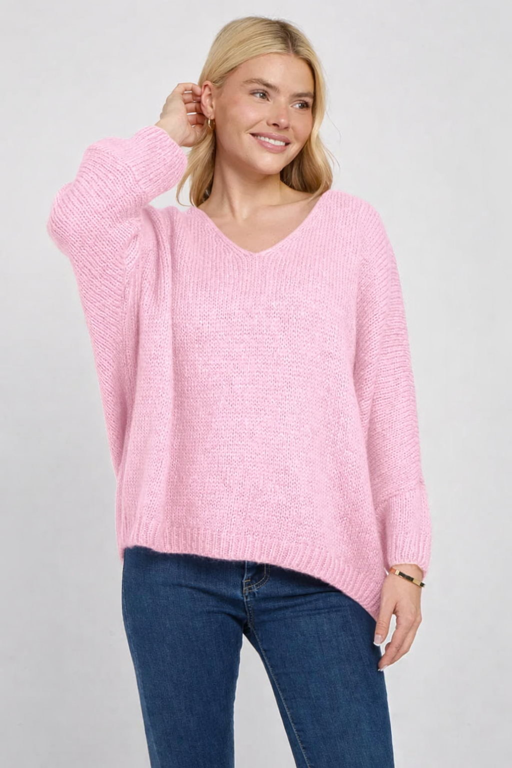 Mohair V neck jumper - Baby pink