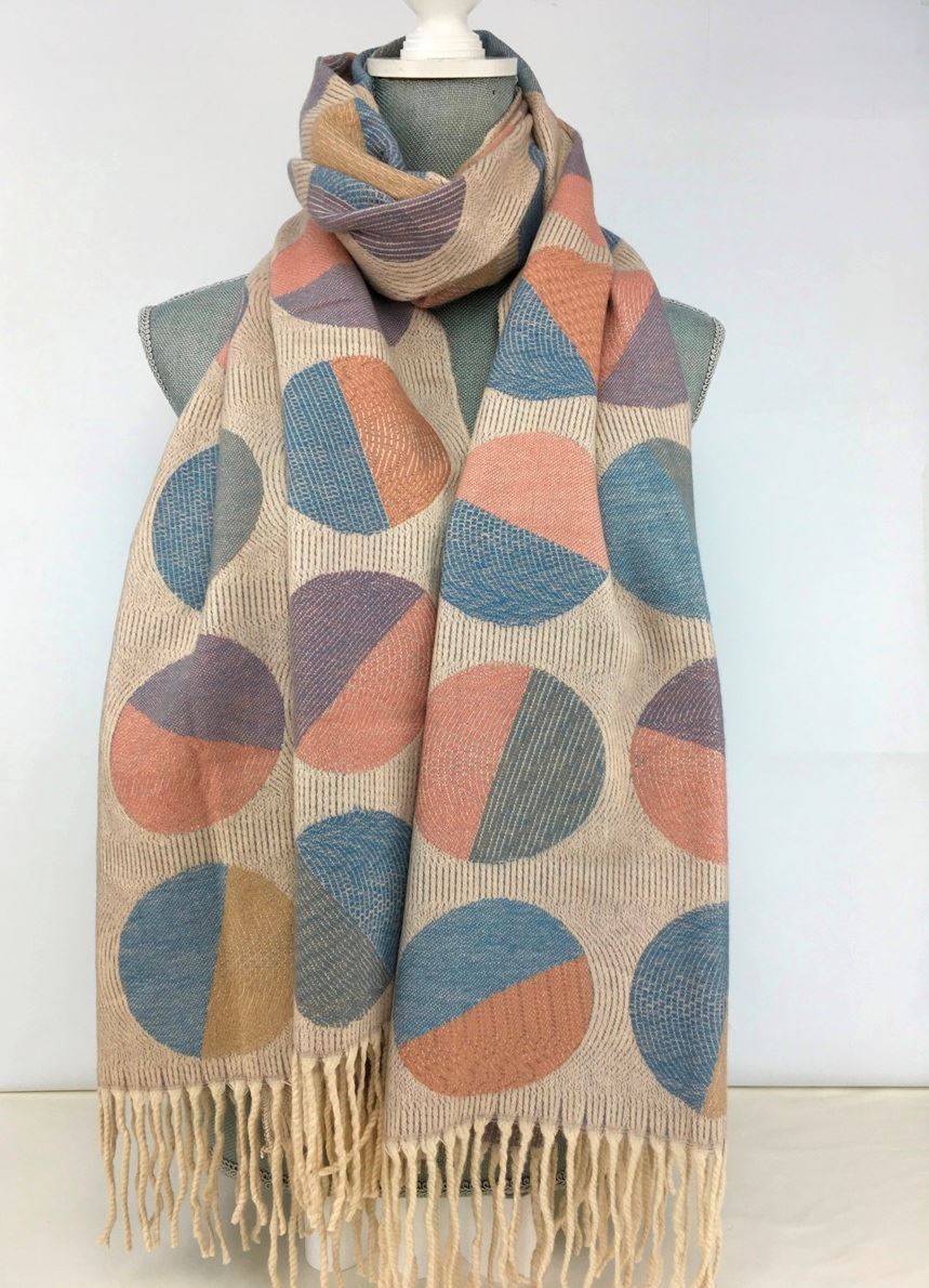 Circle print pashmina - Peach & Grey