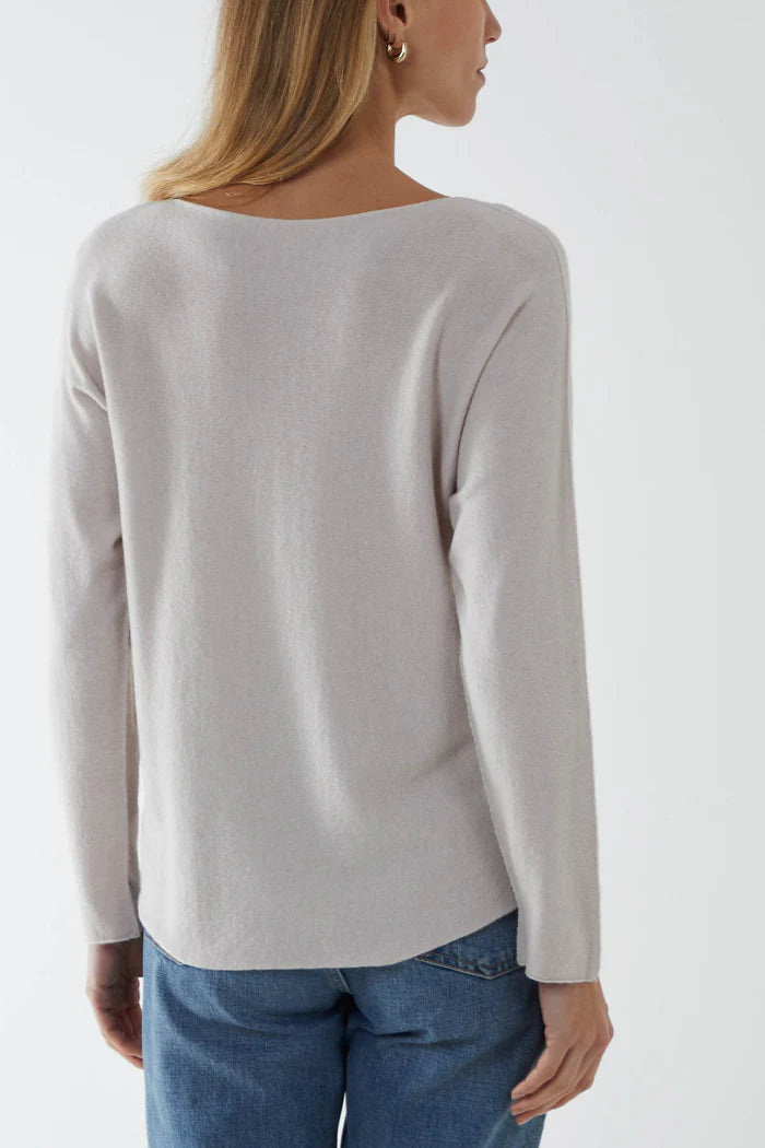 Crew-neck raw edge jumper - Beige