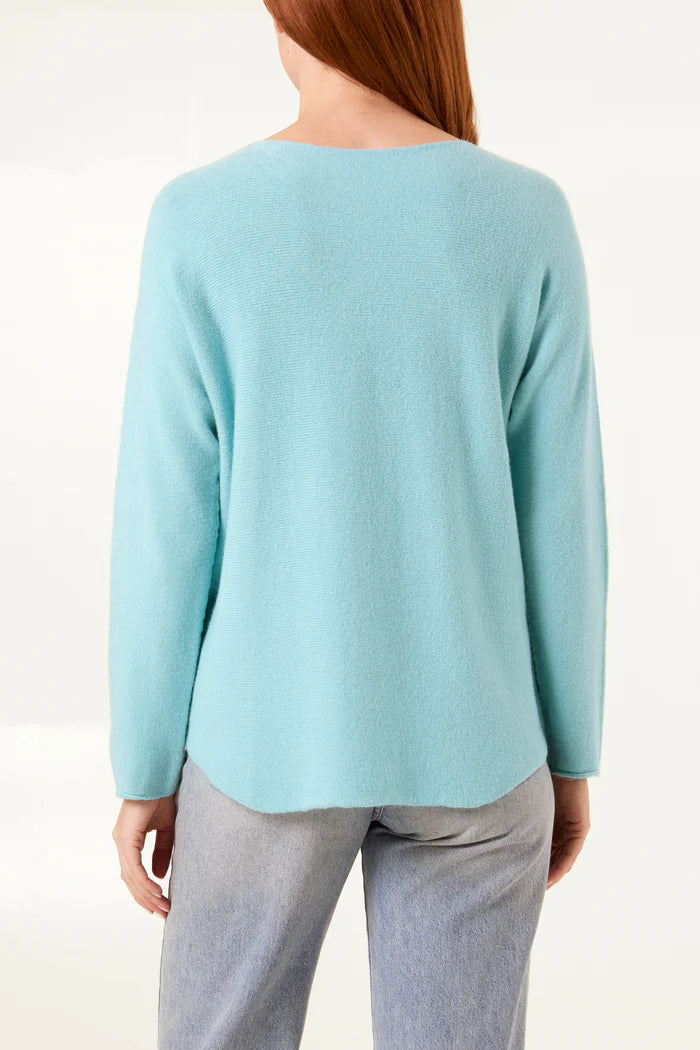 Crew-neck raw edge jumper - Mint green