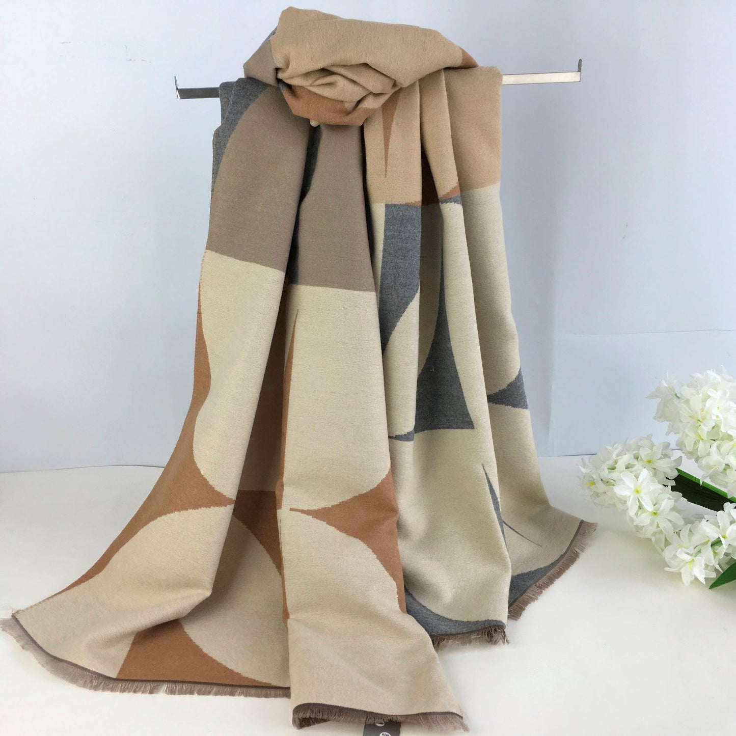 Beige & Grey geometric pashmina