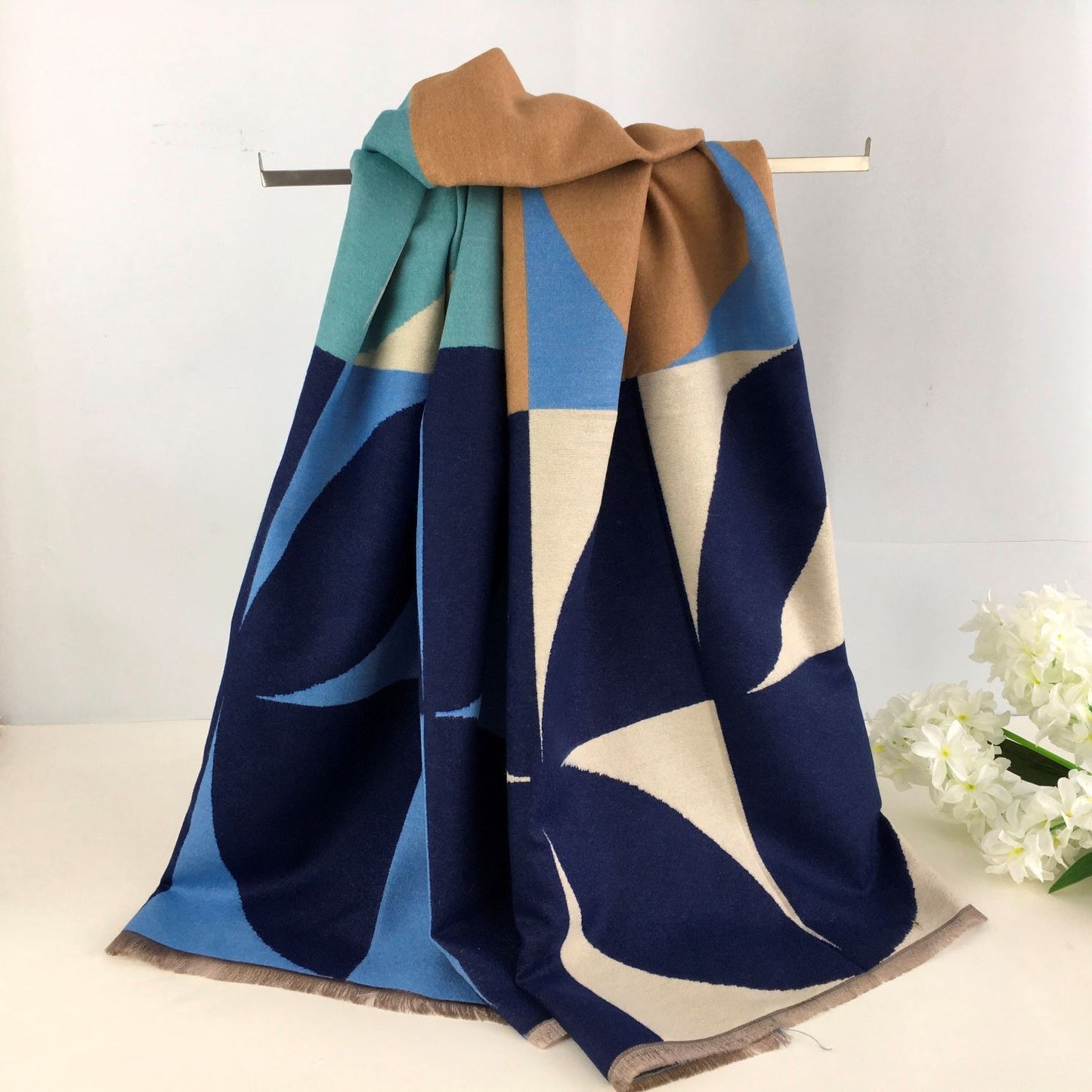 Navy & Blue geometric pashmina