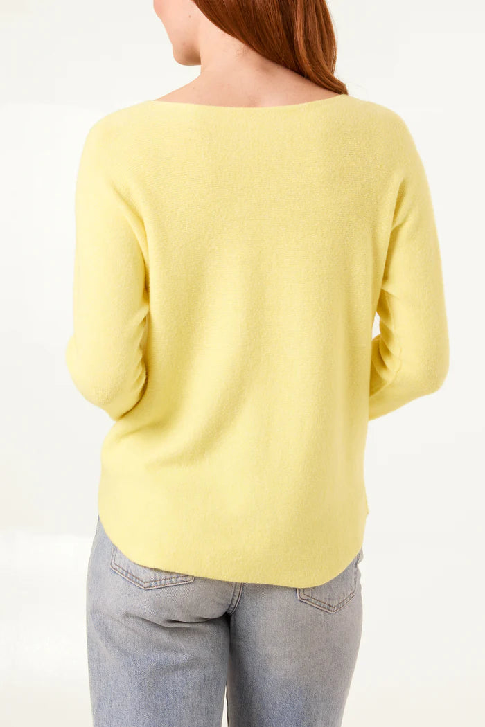 Crew-neck raw edge jumper - Lemon