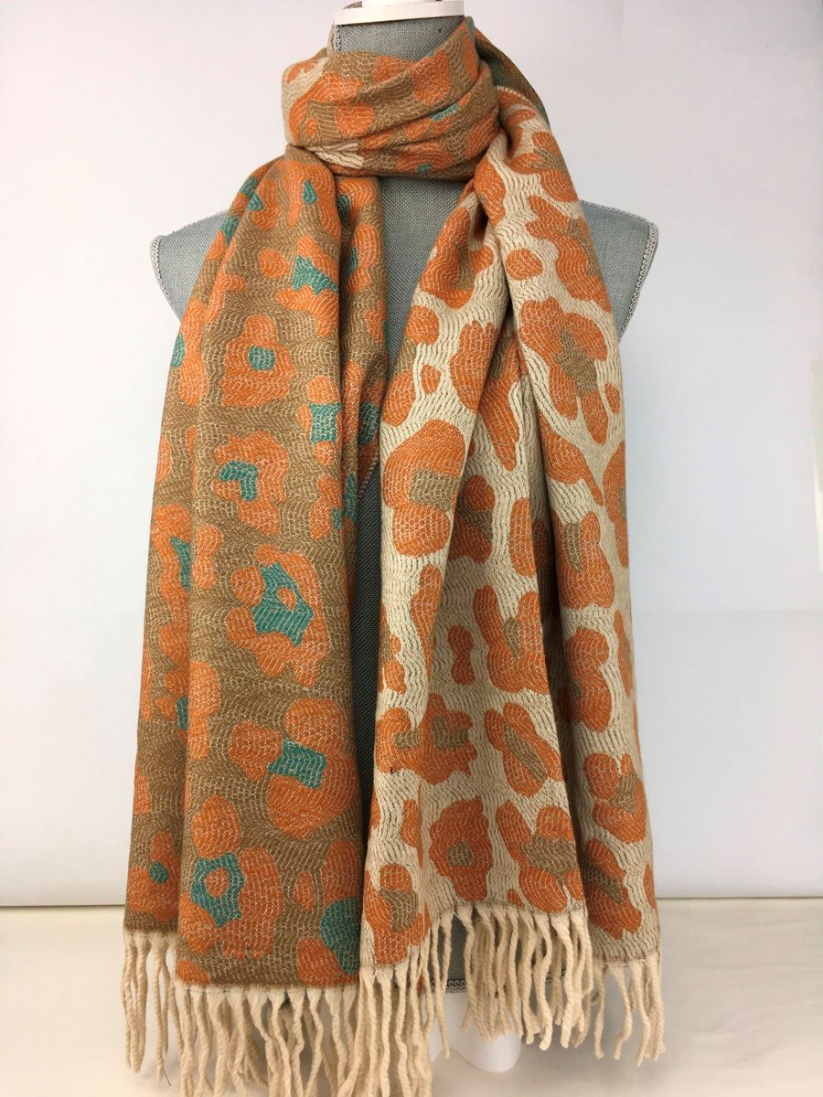 Leopard print pashmina - Brown and Orange