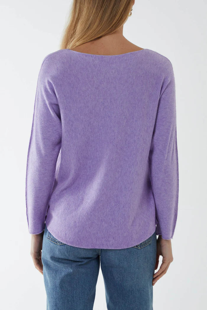 Crew-neck raw edge jumper - Lilac