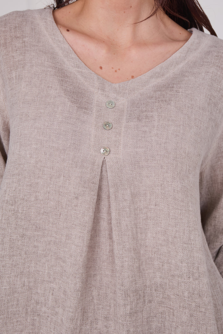 Linen three button top - Beige