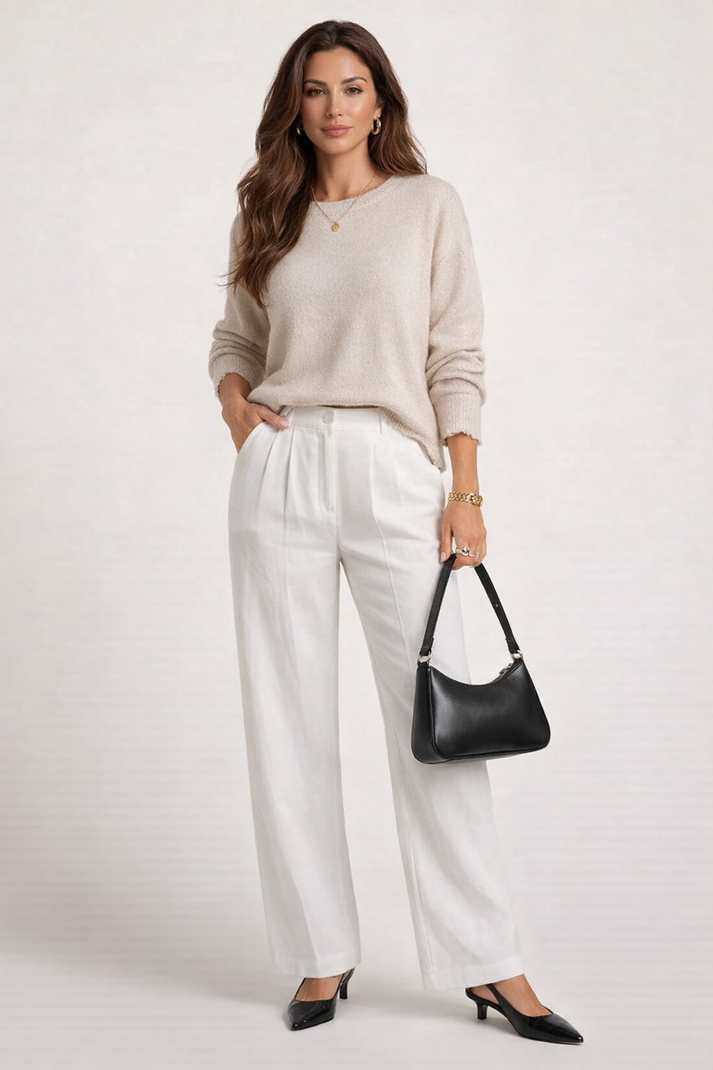 Wide leg linen trousers - White
