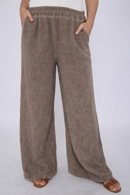Washed linen trousers - Chocolate