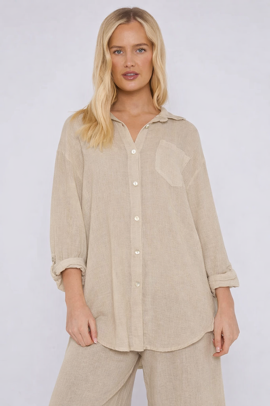 Linen oversized shirt - Beige