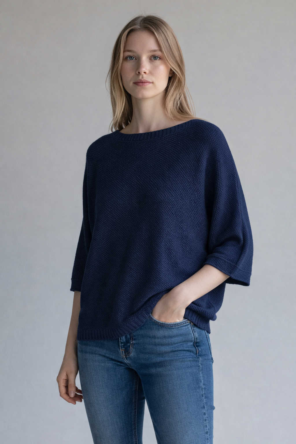 Half sleeve waffle top - Navy