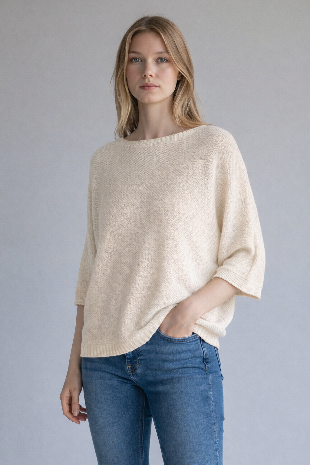 Half sleeve waffle top - Beige