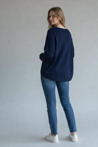 Waffle knit back top - Navy
