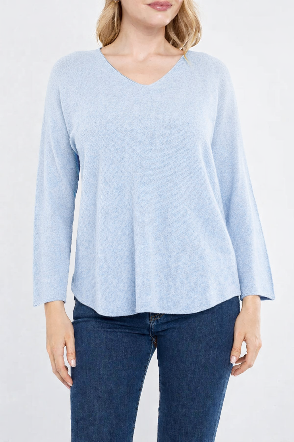 Raw edge V neck jumper - Baby blue