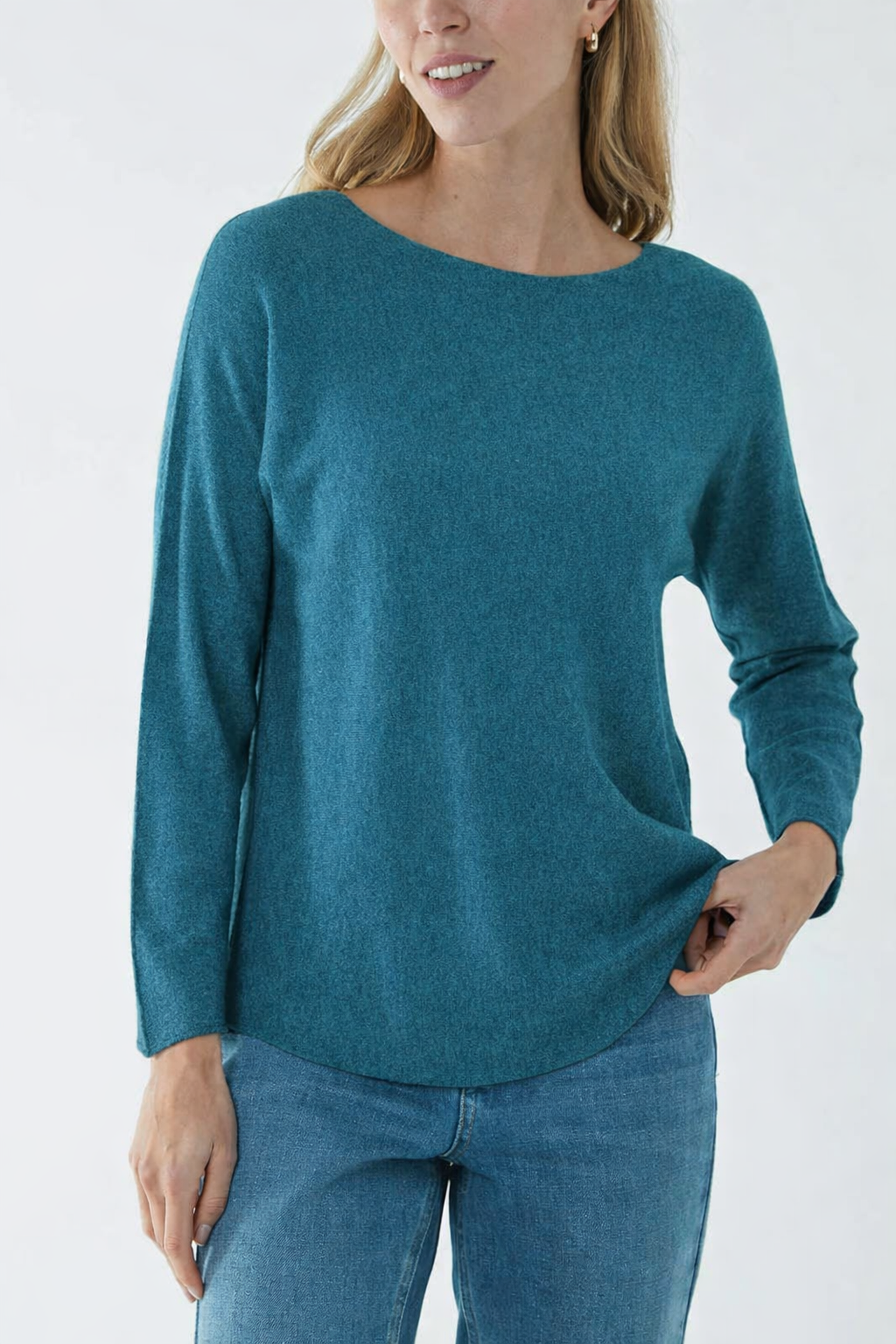 Crew-neck raw edge jumper - Teal