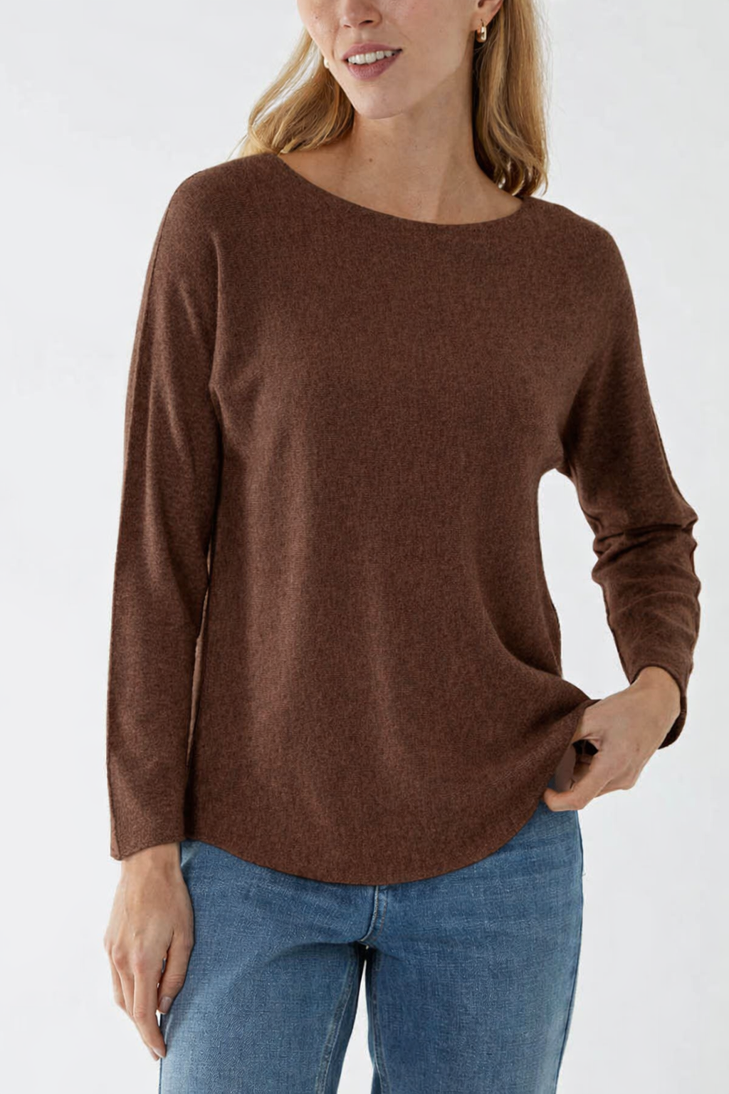 Crew-neck raw edge jumper - Chocolate brown