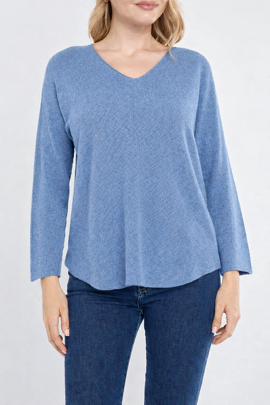 Raw edge V neck jumper - Denim blue