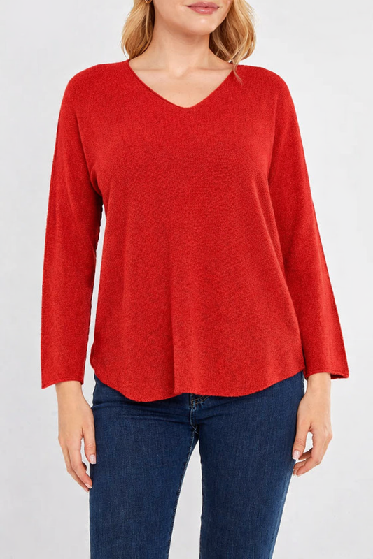 Raw edge V neck jumper - Red