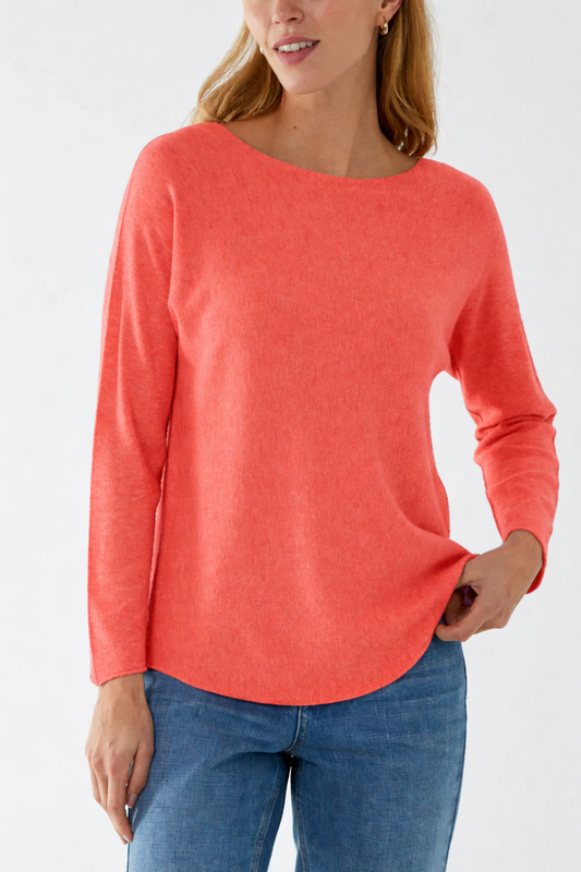 Crew-neck raw edge jumper - Coral