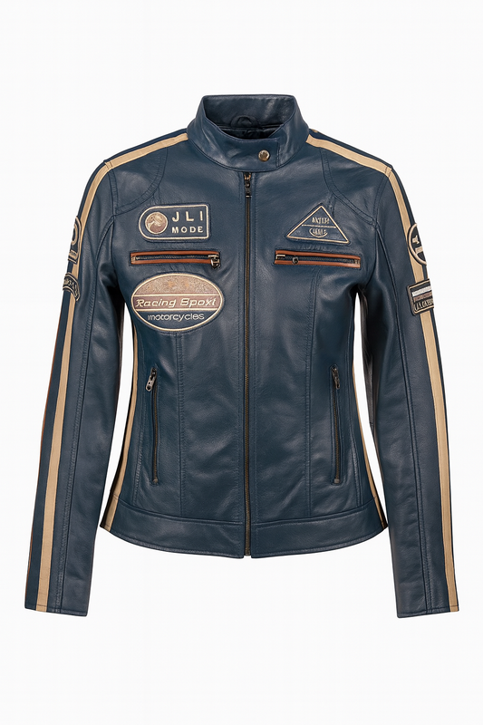 Leather biker jacket - Navy