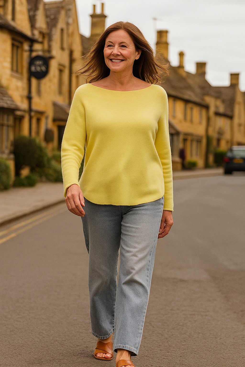 Crew-neck raw edge jumper - Lemon