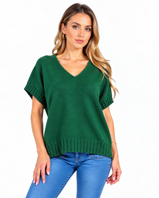 Short sleeve V neck top - Green