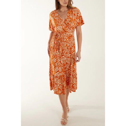 Orange floral midi dress
