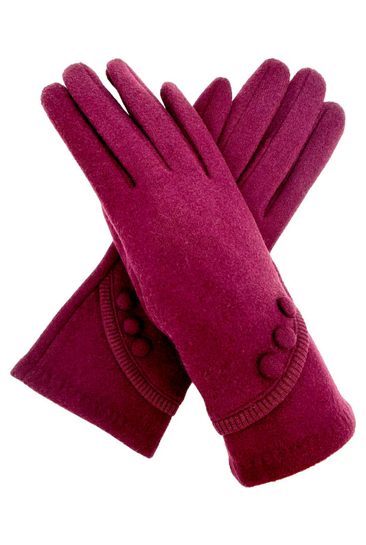Plain button gloves - Burgundy