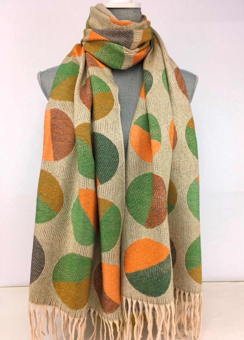 Circle print pashmina - Green & Orange