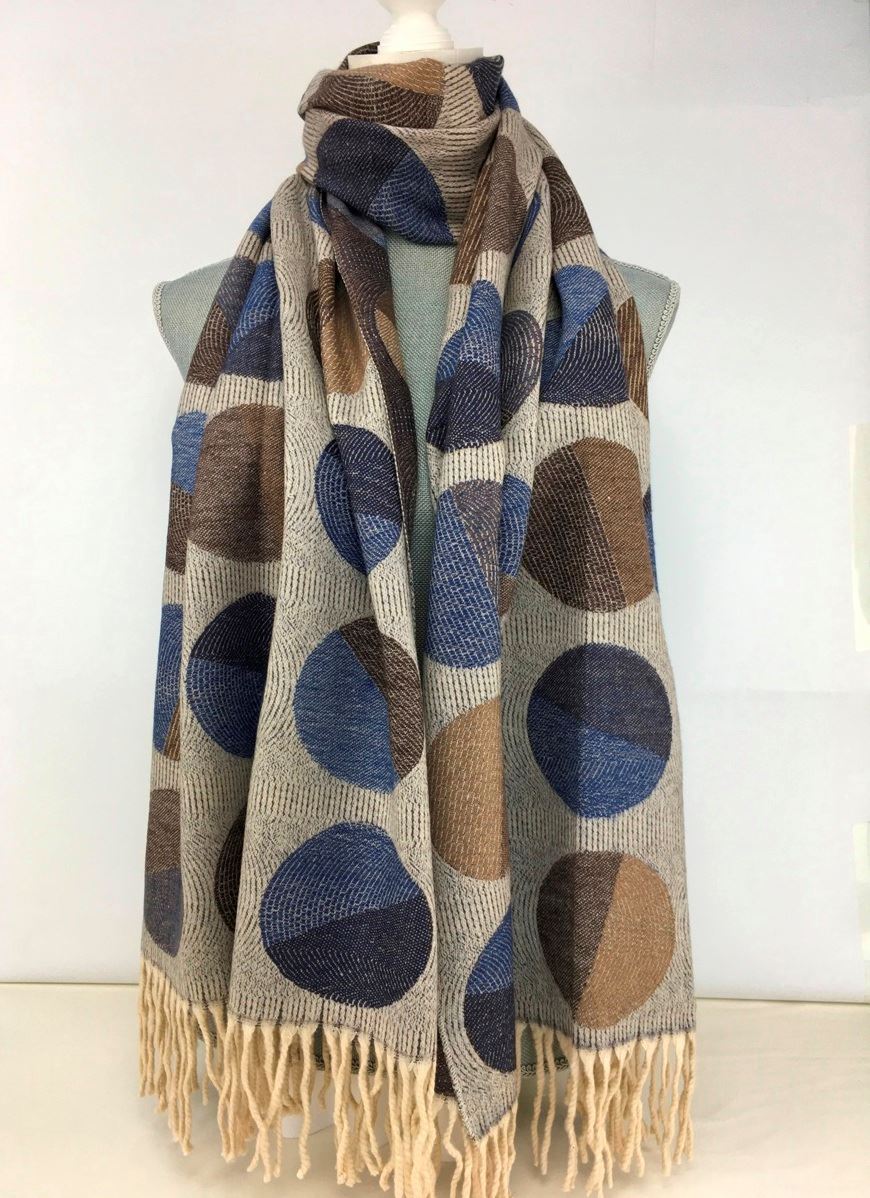 Circle print pashmina - Navy and Brown