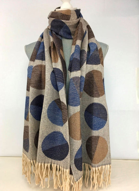 Circle print pashmina - Navy and Brown