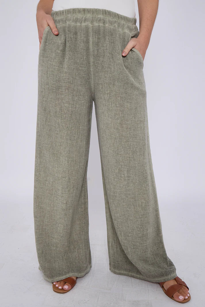 Washed linen trousers - Khaki