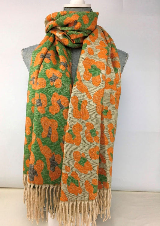 Leopard print pashmina - Orange and Green