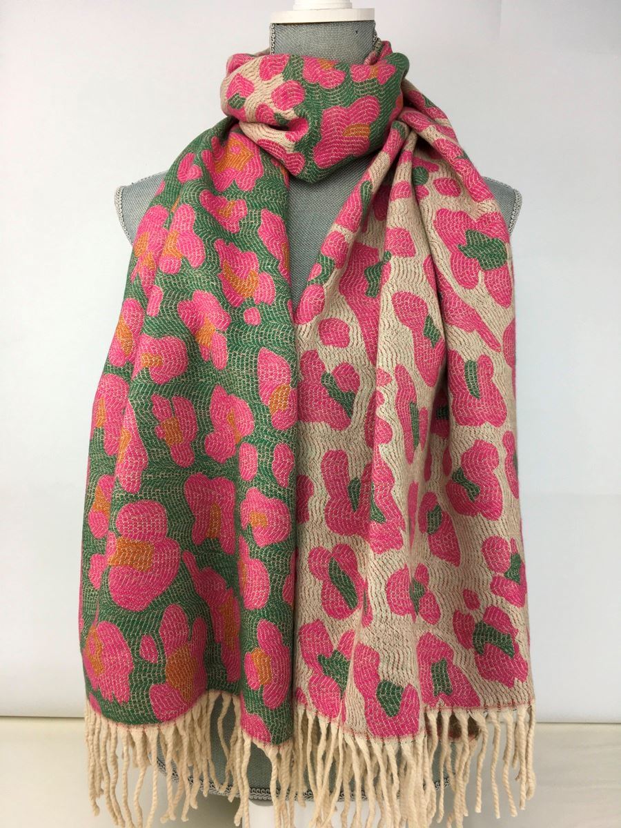 Leopard print pashmina - Fuchsia & Beige