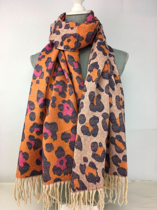 Leopard print pashmina - Navy and Pink