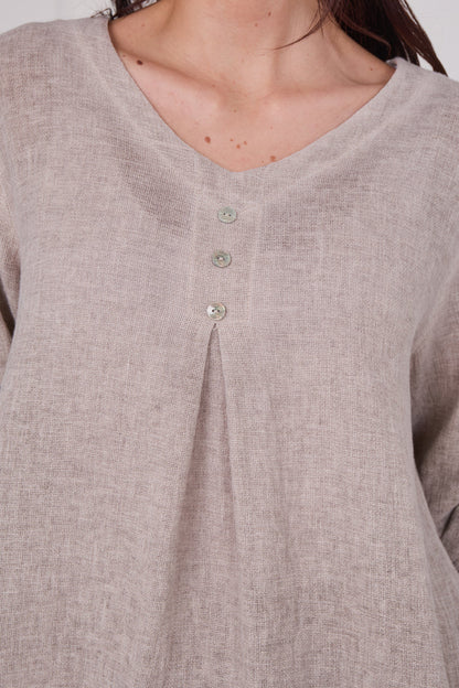 Linen three button top - Beige