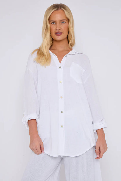 Linen oversized shirt - White
