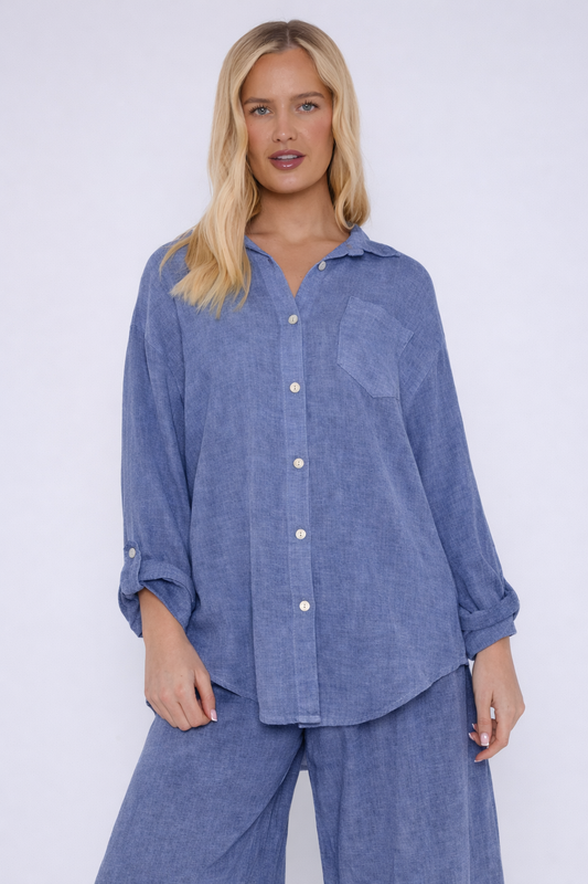 Linen oversized shirt - Navy