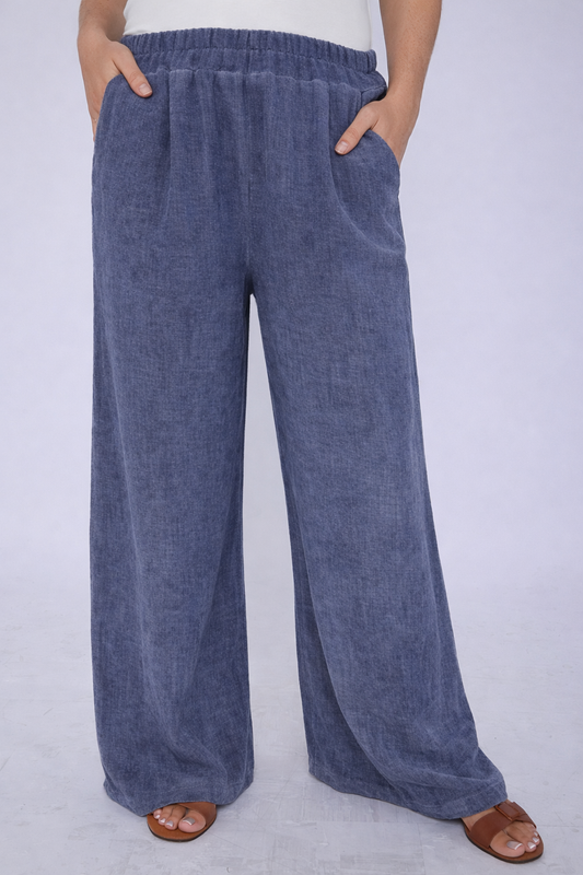 Washed linen trousers - Navy