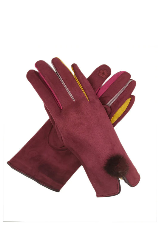 Pompom gloves - Burgundy