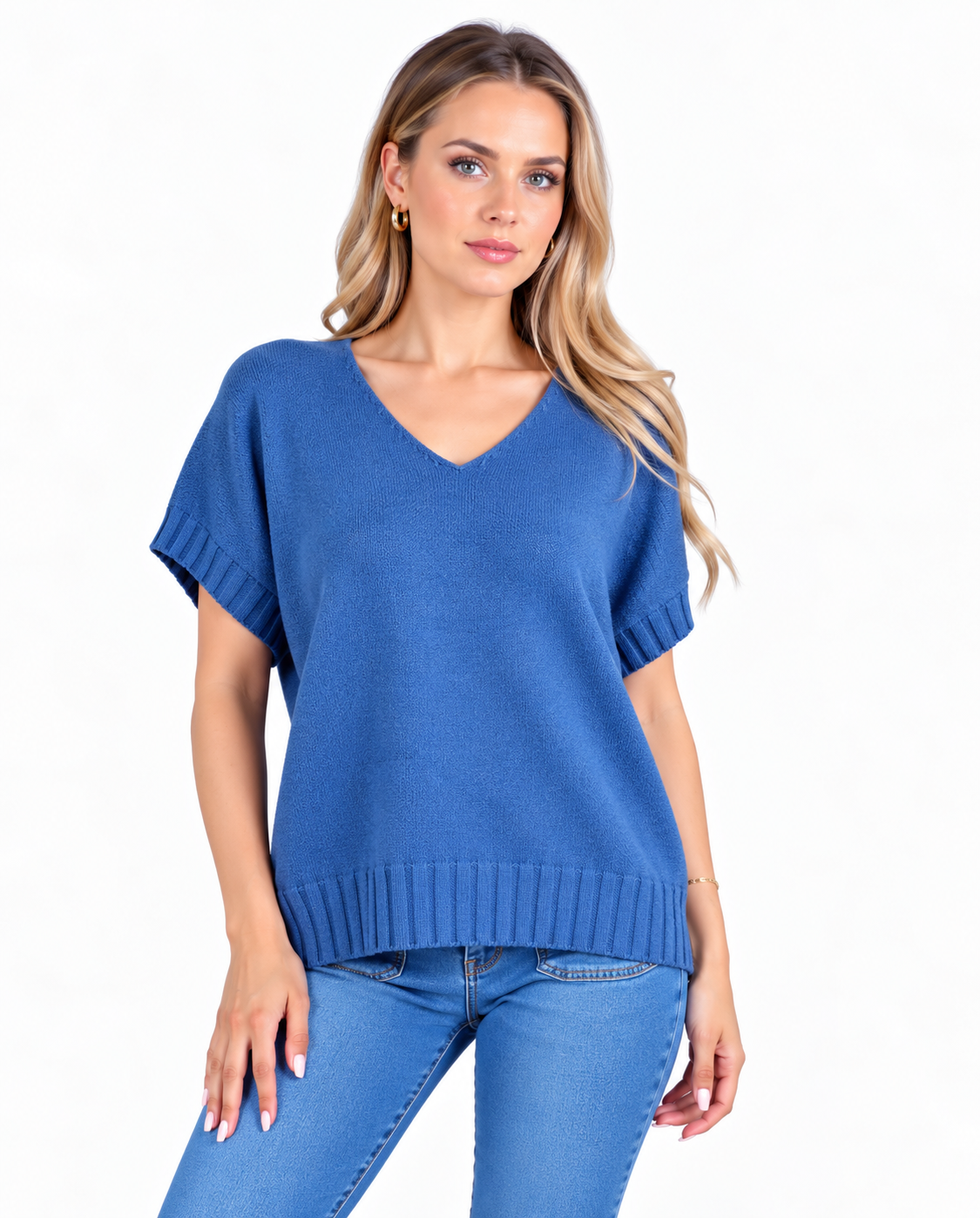 Short sleeve V neck top - Blue