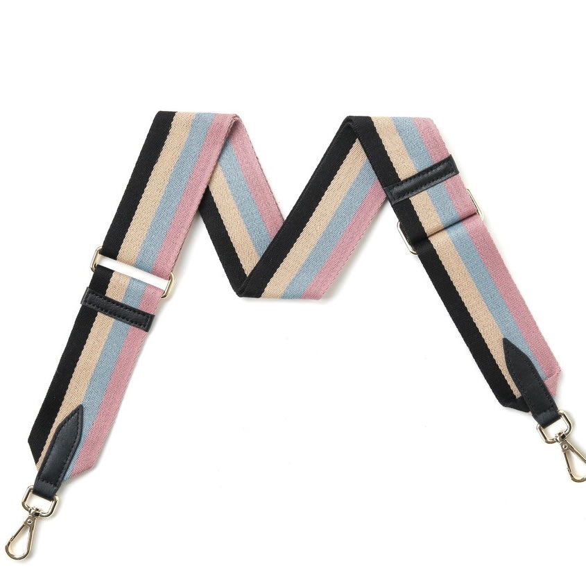 Pastel blue and pink striped bag strap