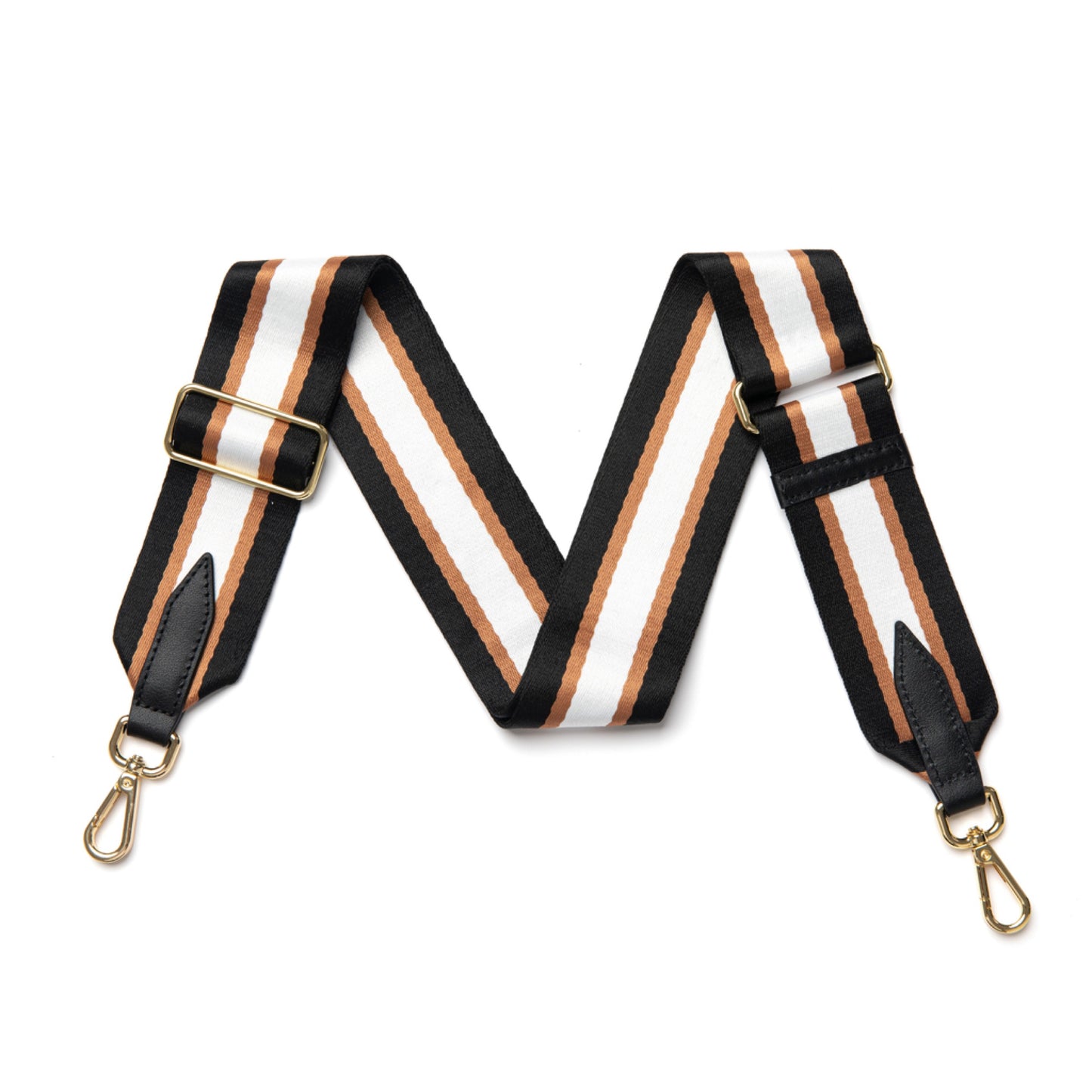 Black and tan stripe bag strap